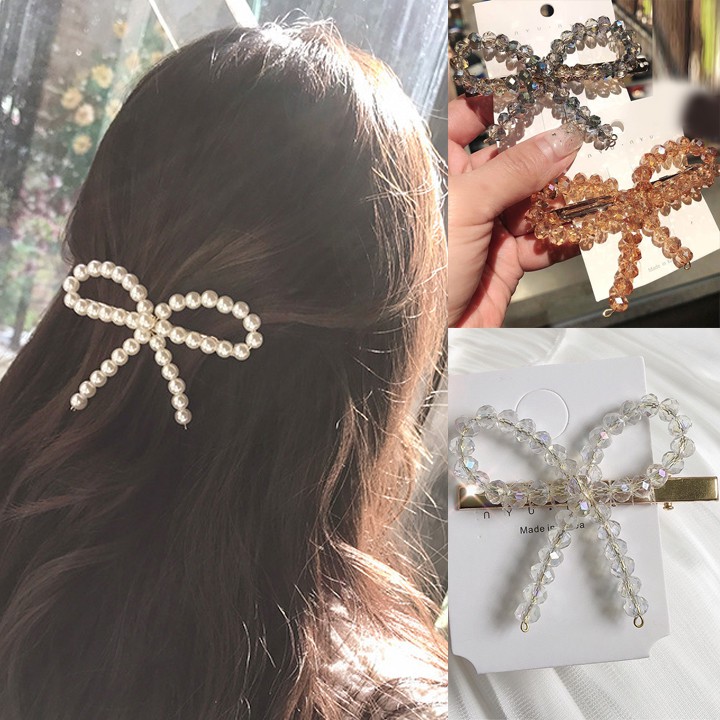 Kẹp tóc nơ ngọc trai phong cách tiểu thư vintage dịu dàng sang trọng - MELY 916