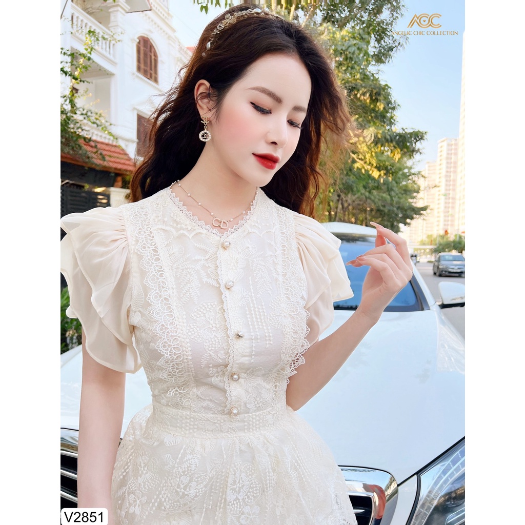 Váy ren kem thiết kế cao cấp V2851-DVC