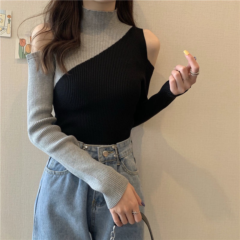 Áo len IELGY màu sắc tương phản dáng ôm vừa vặn phong cách phương tây dễ phối đồ cho nữ