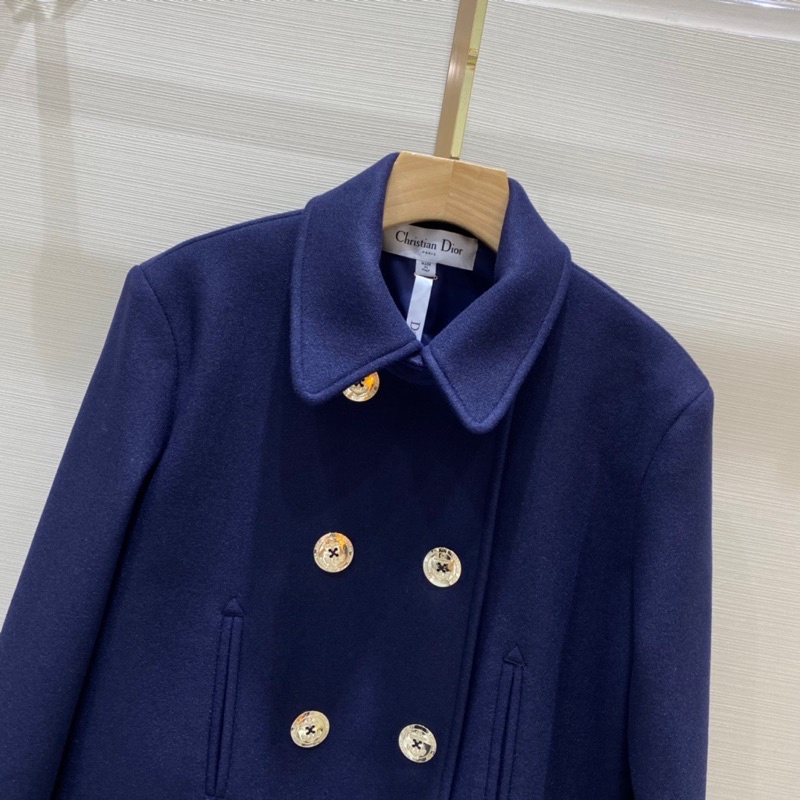 Áo khoác dạ dáng dài qua mông cổ bẻ hai hàng khuy thương hiệu thời trang cao cấp Dior CD 2021