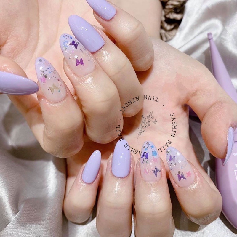 [Mã NHUQAD giảm 10% đơn 100k] NAIL BOX  Móng Úp Thiết Kế Sẵn Mẫu Tím Pastel Ẩn Bướm Phản Quang