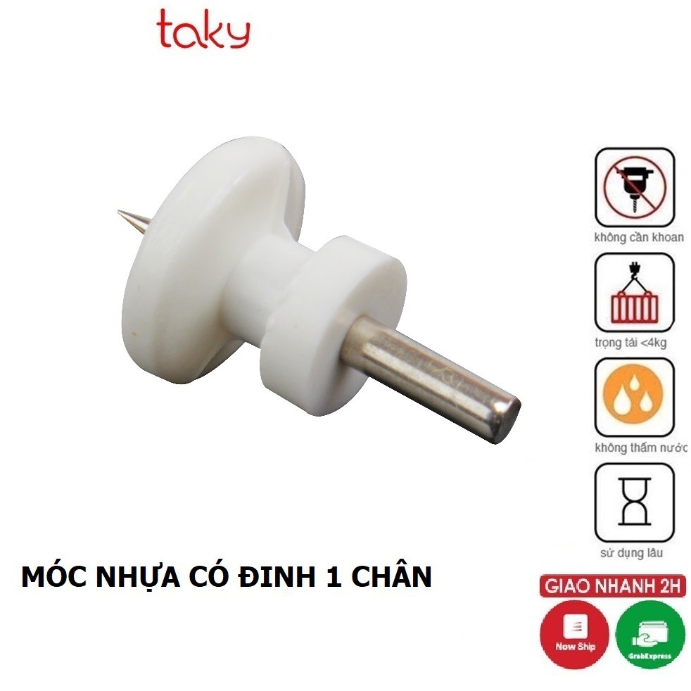 10 Móc Nhựa - Taky, Không Vấu Đinh 1 Chân Đóng Tường, Treo Chắc Chắn, Treo Tranh, Ảnh, Đồng Hồ  2218Set10