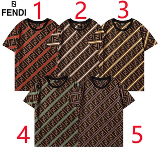 FENDI Áo thun cotton tay ngắn in họa tiết kẻ sọc thời trang cho nam và nữ