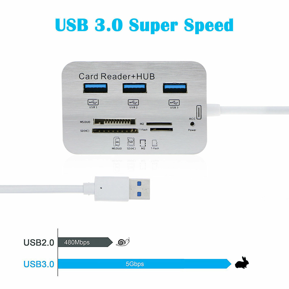 1 Đầu Đọc Thẻ Nhớ Ms Sd M2 Usb-C Tf Đa Năng Usb 3.0 Hub