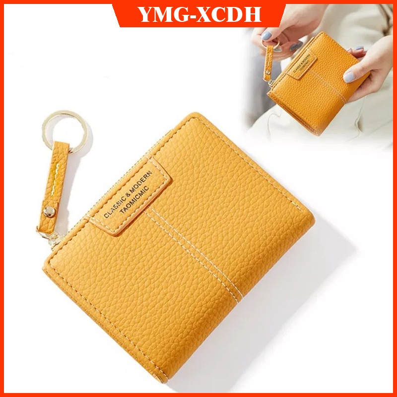 Ví Da PU Màu Trơn Dáng Ngắn Có Khóa Kéo Đựng Thẻ/Tiền Xu Màu Trơn Thời Trang Cho Nữ 601879