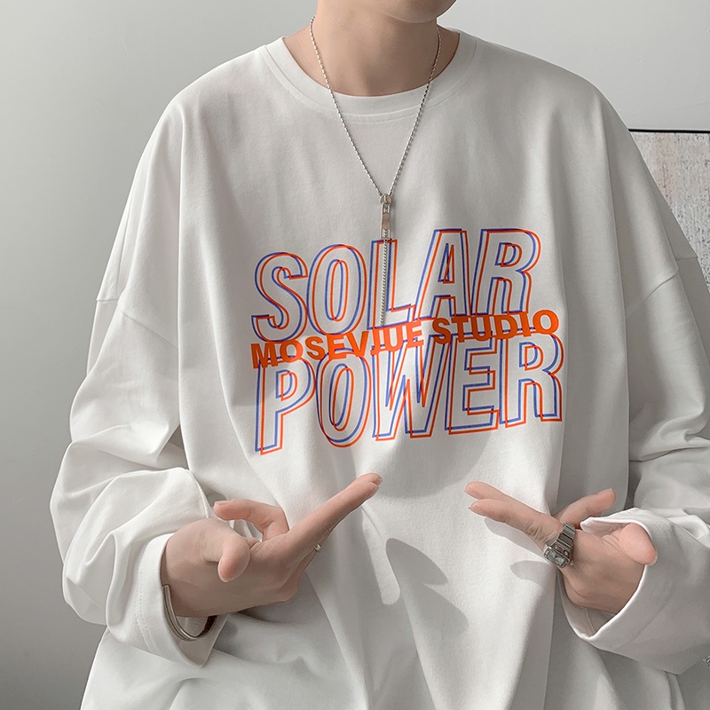 Áo thun mỏng tay dài dáng rộng in họa tiết đơn giản dễ phối đồ thời trang cho nam Size M-5XL