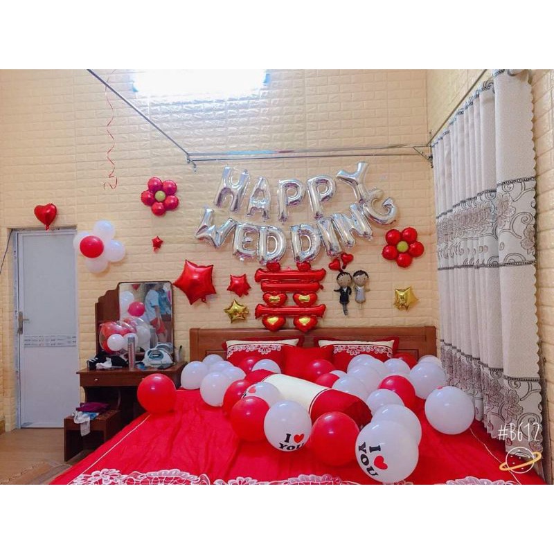 [Tặng Quà Bơm+keo+RuyBăng] Set Bóng Trang Trí Phòng cưới Happy Wedding !