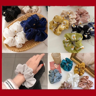 Dây thun cột tóc voan satin 13 màu in hoa cúc thời trang Hàn Quốc