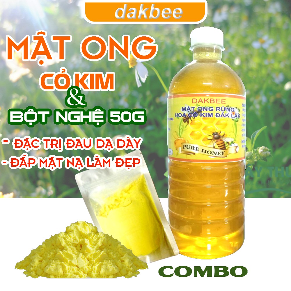 [COMBO] 1 LÍT Mật ong rừng hoa cỏ kim + 50g Tinh bột nghệ - Hỗ trợ điều trị đau dạ dày - dakbee