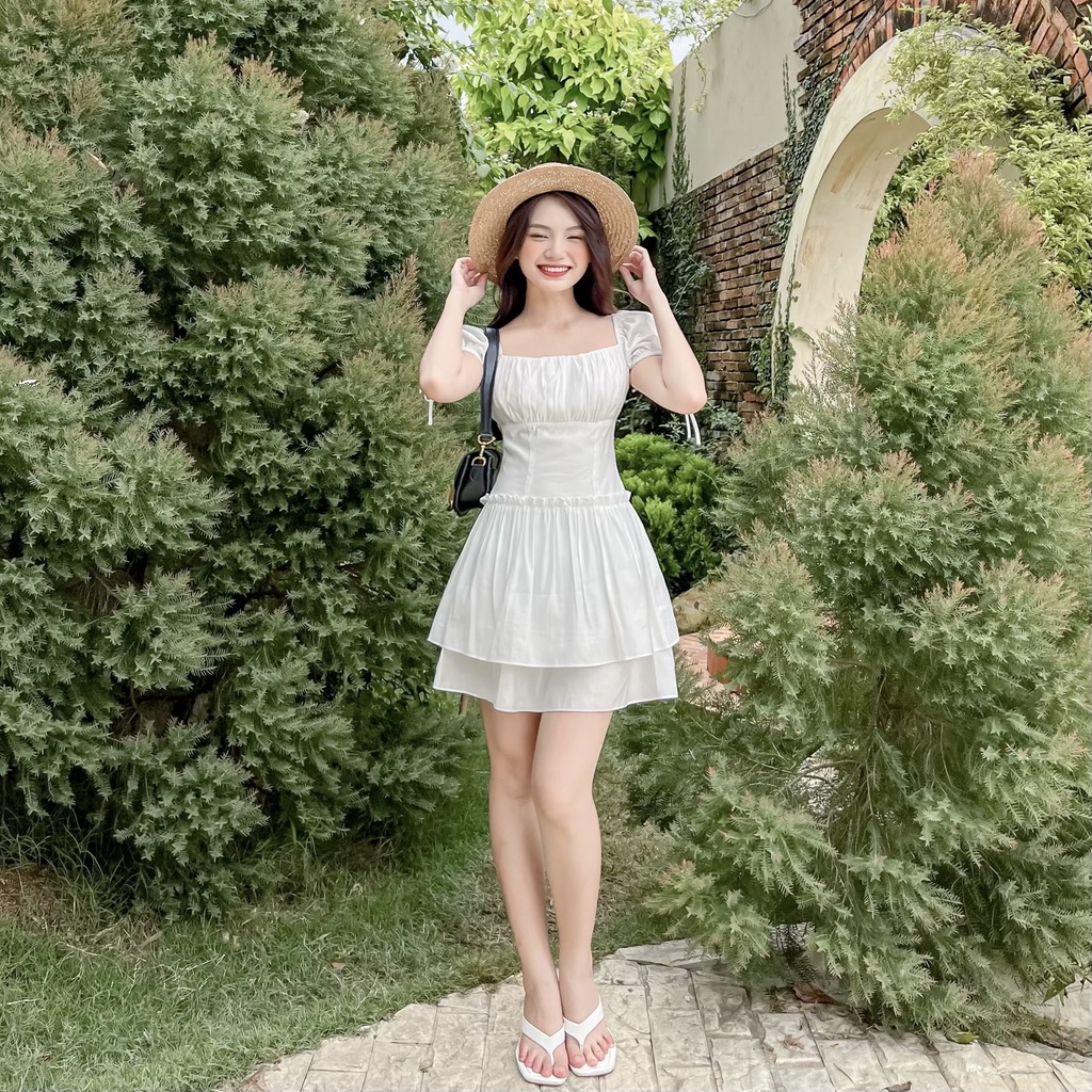 Đầm Tiffany-Đầm nhún ngực bèo hai tầng