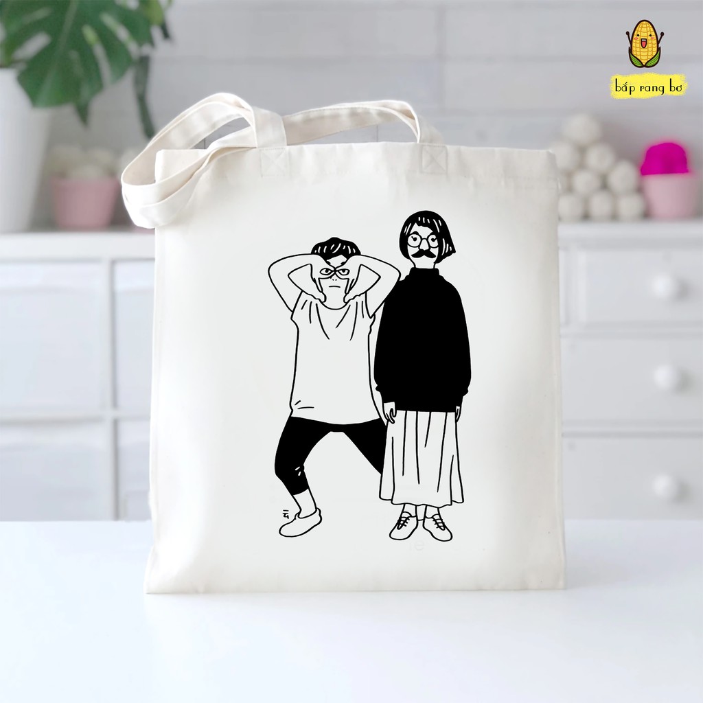 TÚI TOTE TRẮNG ĐEN [ WHITE BLACK] - CÓ KHÓA - VẢI DỆT CANVAS 100%