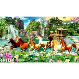TRANH DÁN TƯỜNG 3D MÃ ĐÁO THÀNH CÔNG - TRANH DÁN TƯỜNG BÁT MÃ PHONG CẢNH - TRANH MÃ ĐÁO TRUY PHONG