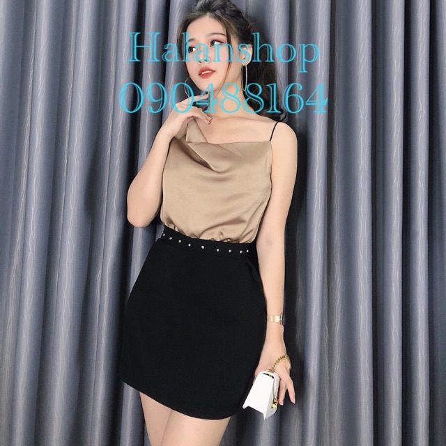 Set áo phi lệch vai kèm chân váy đính ngọc sang chảnh