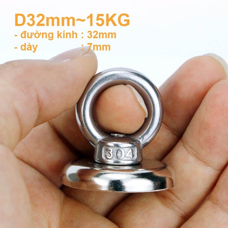 Nam châm cứu hộ D32mm lực hút khỏe lên đến 15kg