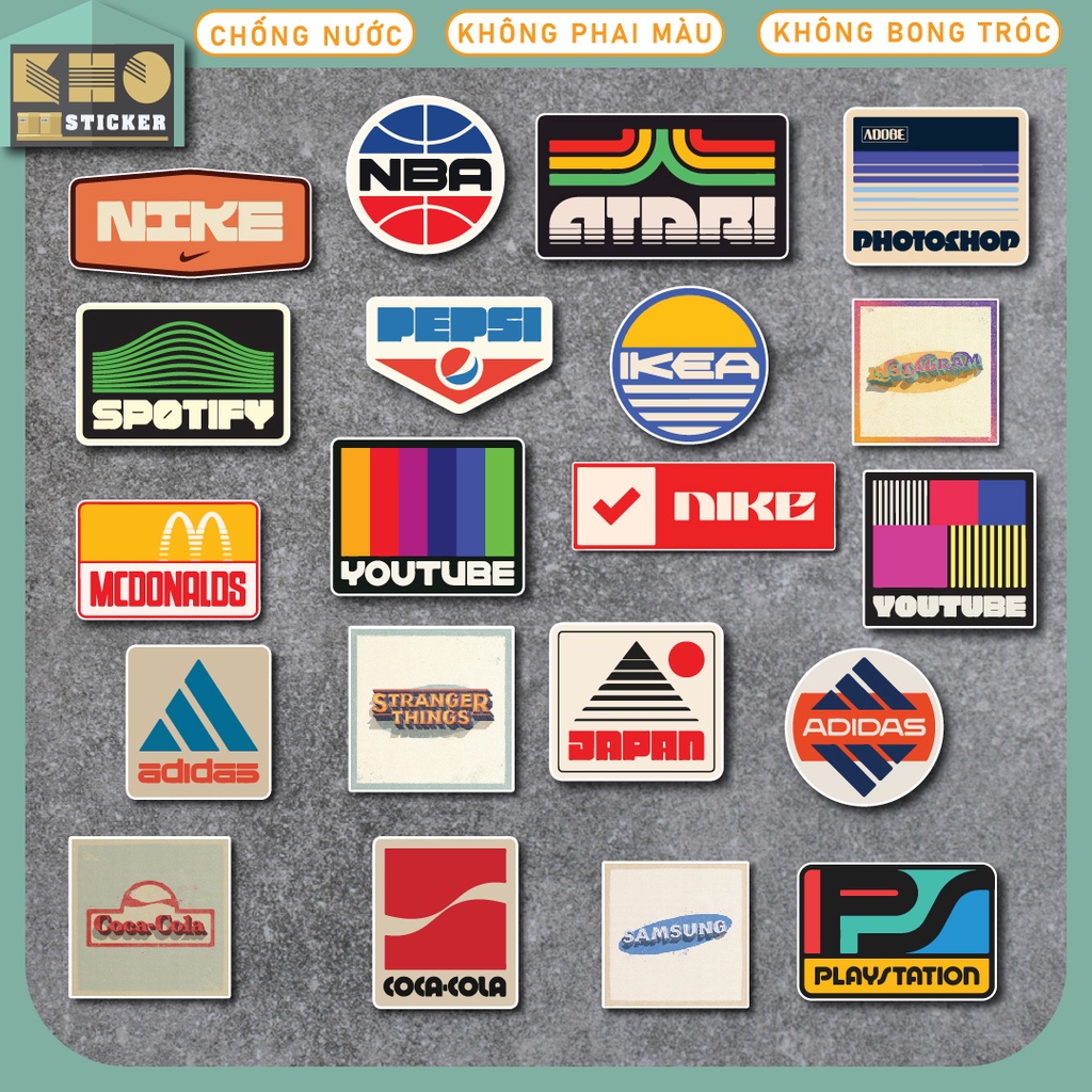 Combo 50 Sticker Retro Brand chống nước sticker dán laptop, điện thoại, đàn guitar, mũ bảo hiểm, vali. MSP: ST97