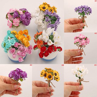 Magicalhour Doll house toy mini flower hand tied bouquet rose flower arrangement