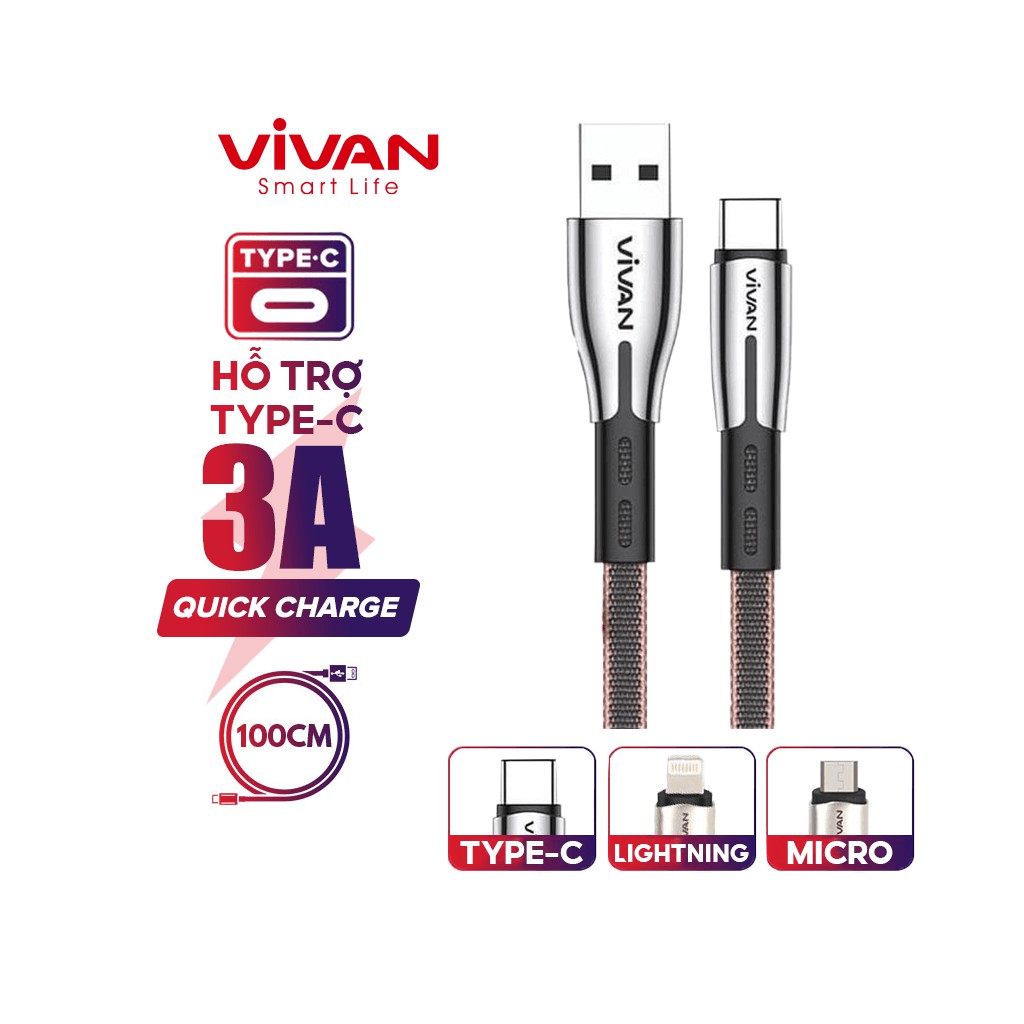 Cáp Sạc Nhanh Chính Hãng Lightning/Type-C/Micro VIVAN BTK-L/BTK-M/BTK-C 1m cho iOS/Android