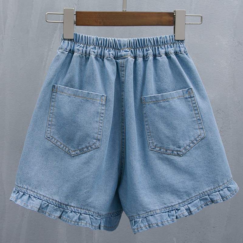 Quần short Denim lưng cao thiết kế dáng rộng có size lớn cho phái nữ