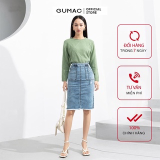 Chân Váy jean nữ suông túi chéo GUMAC trẻ trung thanh lịch VJA9233