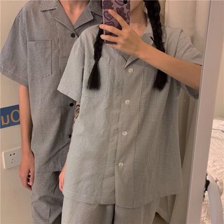 Bộ đồ ngủ pijama, bộ mặc nhà đôi kẻ caro basic Hàn quốc