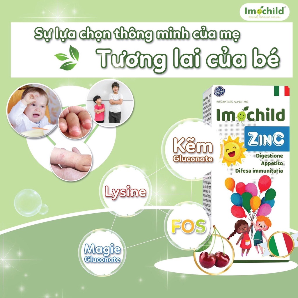 [Áp mã 50k +Tặng quà] Kẽm Imochild ZinC bổ sung  lysin vitamin cho bé giúp bé ăn ngon tăng sức đề kháng - Nk chính hãng
