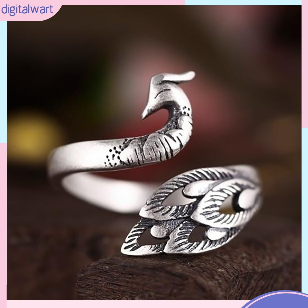 Nhẫn hở hình chim công phong cách vintage