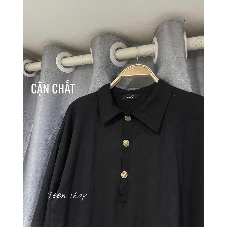Váy Polo Cúc Đồng   🌸 Đầm dáng suông màu đen trơn, thun tay lỡ bánh bèo cá tính Ulzzang 🌸