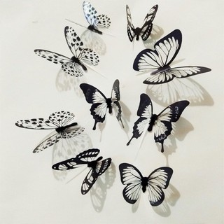 Decal dán tường Bướm 3D đen trắng