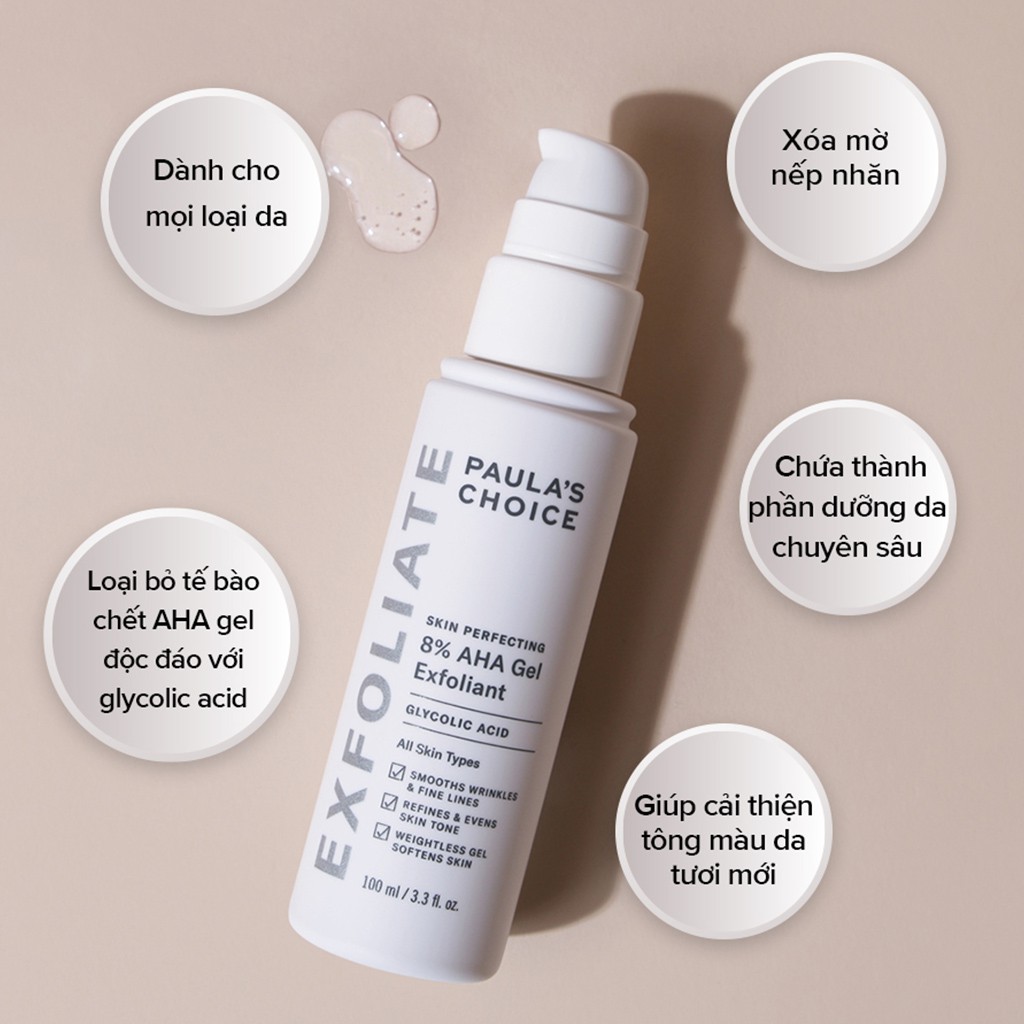 Tẩy Tế Bào Chết Hóa Học Paula's Choice Skin Perfecting 8% AHA Gel Exfoliant