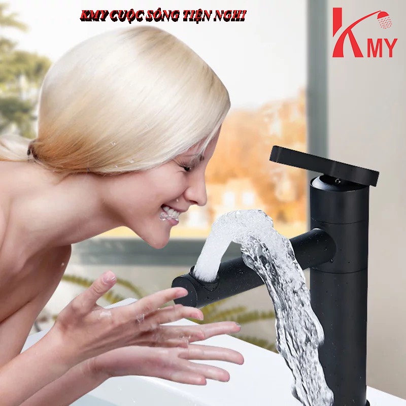 Vòi lavabo sơn tĩnh điện cao 20 cm, đầu vòi xoay 360 độ KMY
