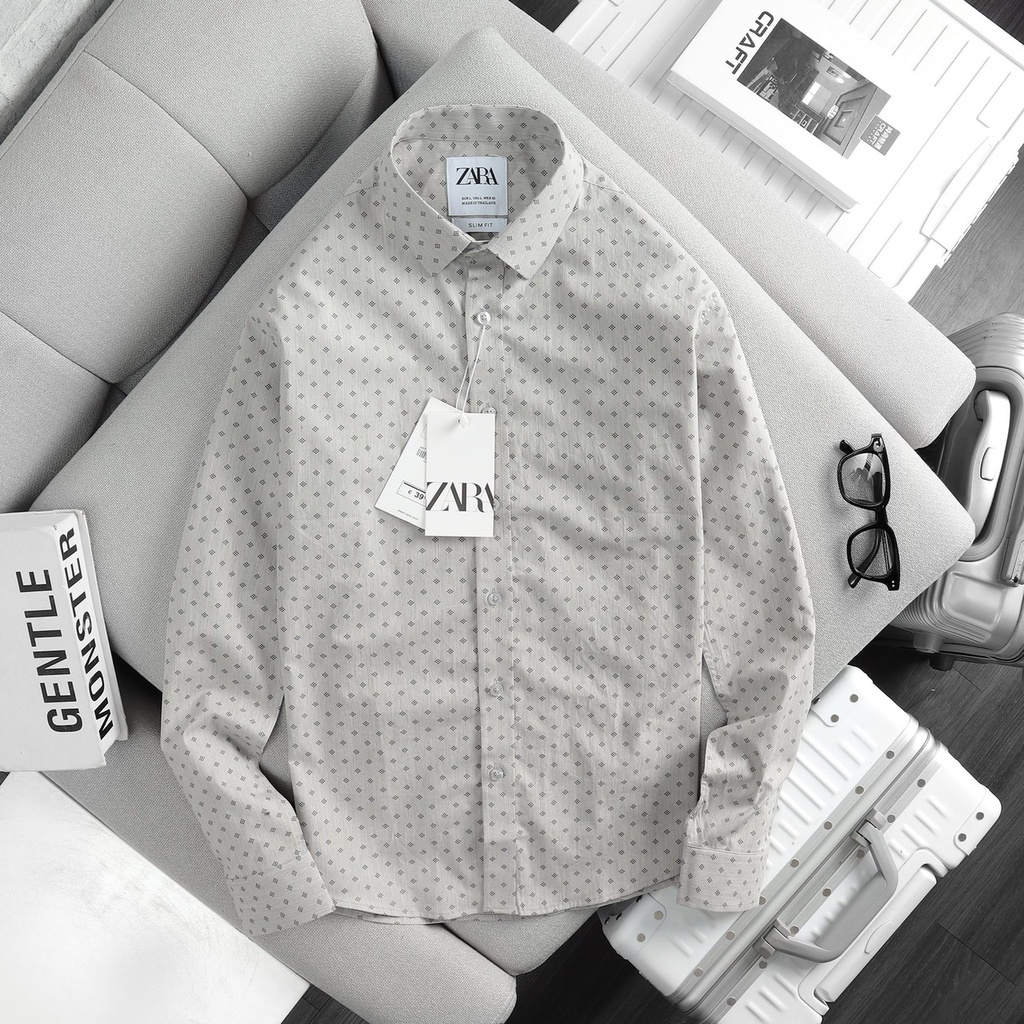 Áo sơ mi nam tay dài ZR họa tiết màu xám nhạt vải cotton lụa xuất khẩu cao cấp - Đẳng cấp phái mạnh