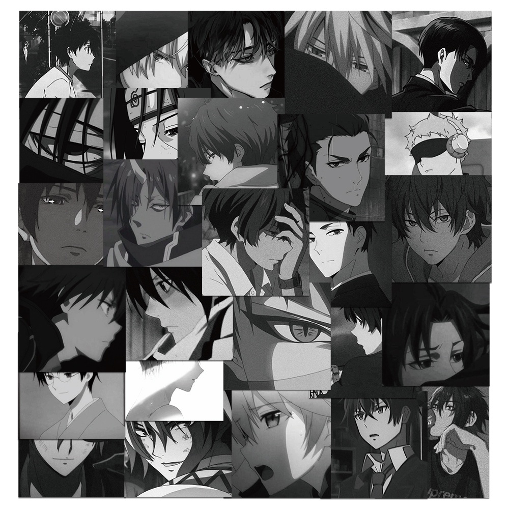 56 Sticker Chống Thấm Nước Họa Tiết Hoạt Hình Anime Màu Trắng Đen Trang Trí Sổ Tay/Điện Thoại