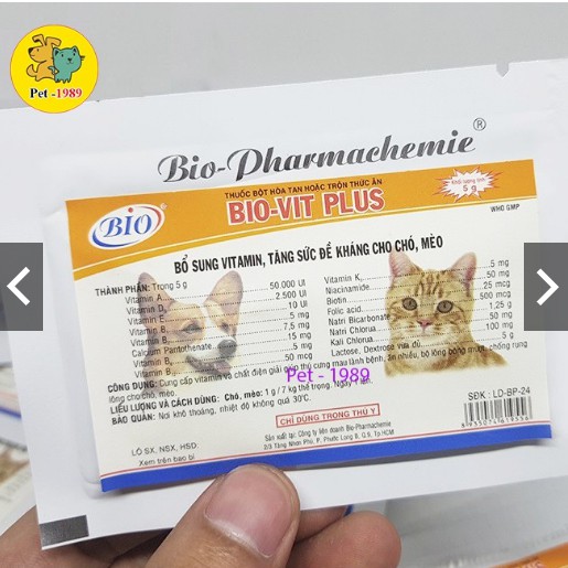 Bio-Vitplus 5g Bột Bổ Sung Vitamin, Tăng Đề Kháng Cho Chó Mèo
