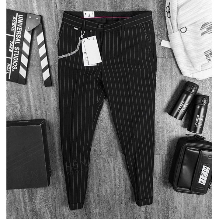 Quần tây form hàn màu đen có kẻ sọc ( có size 40-90kg )