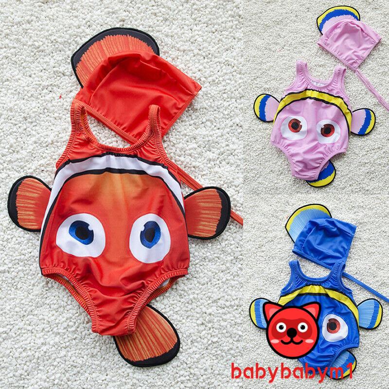 Bộ đồ bơi liền thân thiết kế hình chú cá ngộ nghĩnh kèm mũ cho bé gái