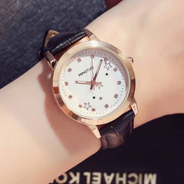 (Thanh lý sale 189--&gt; 129k) Đồng Hồ Nữ MINGTUO 1709 dây da Chính Hãng Ánh Sao, có dạ quang gắn kim + vạch số