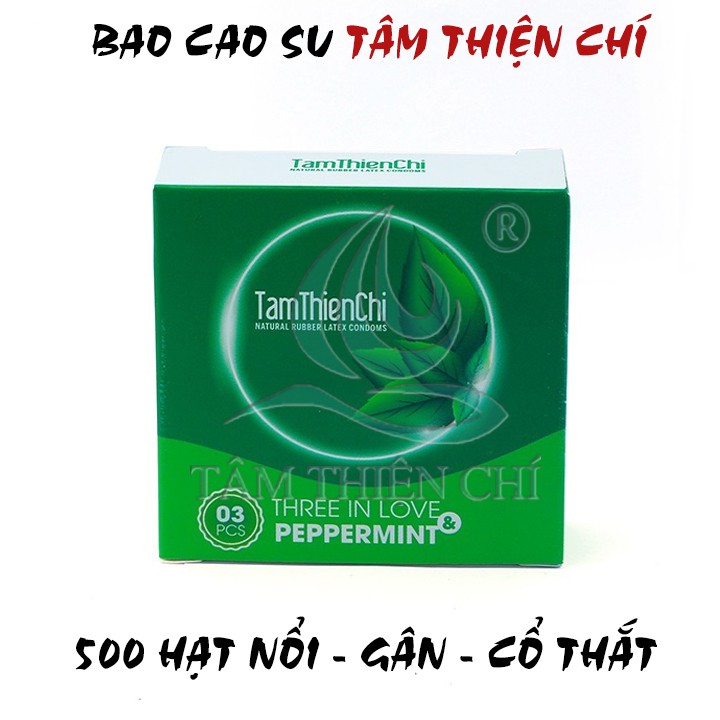 Bao cao su Tâm Thiện Chí TTC THREE IN LOVE PEPPERMINT gai gân hương bạc hà hộp 3 chiếc