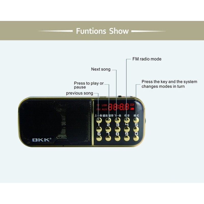 Loa nghe pháp BKK / SUN B851 2 pin chính hãng, nghe nhạc, nghe kinh, nghe đài FM, USB Thẻ nhớ