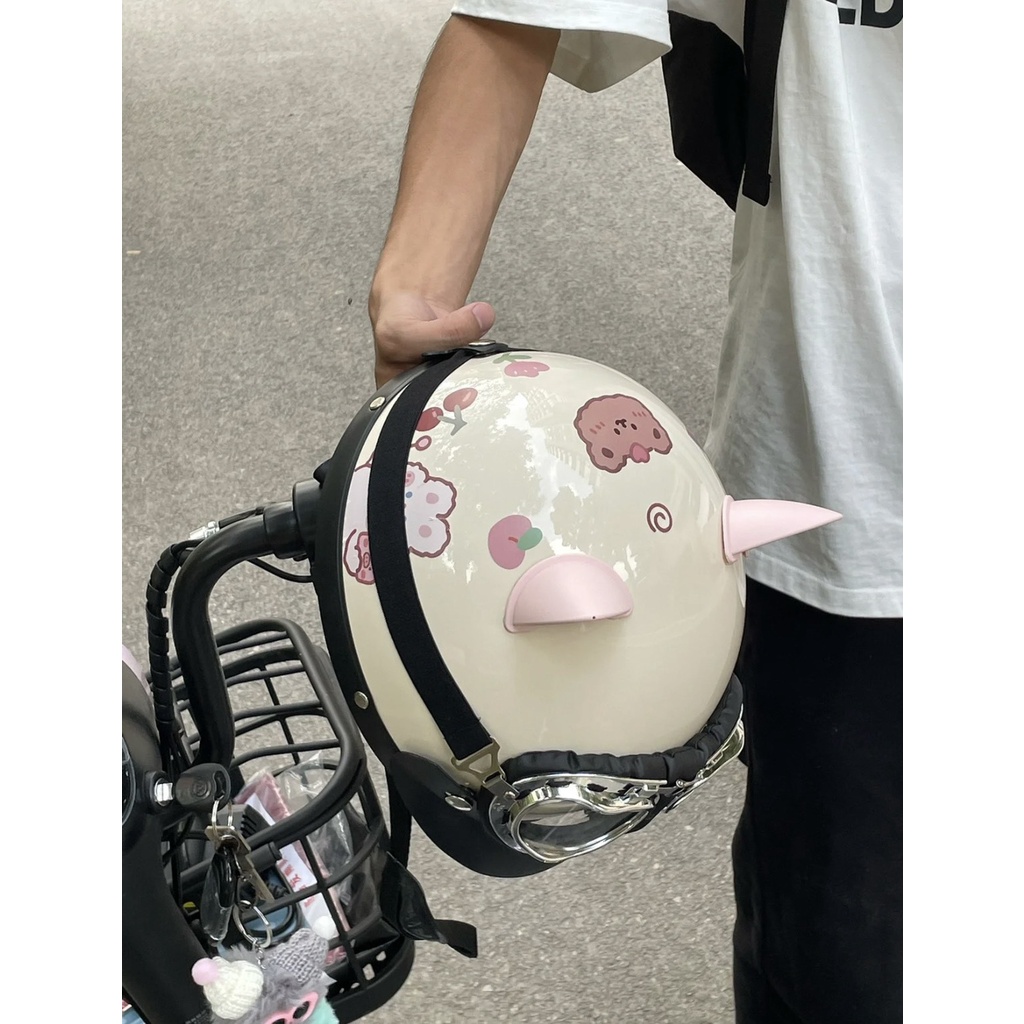 Mũ Bảo Hiểm Nửa Đầu Kính Phi Công Tặng Kèm Tai Mèo, Sticker