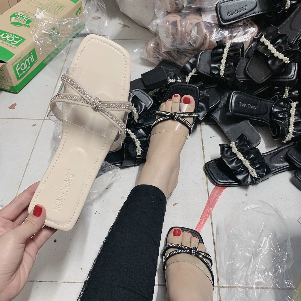 Dép Nữ Thời Trang Quai Trong Đính Đá | L1