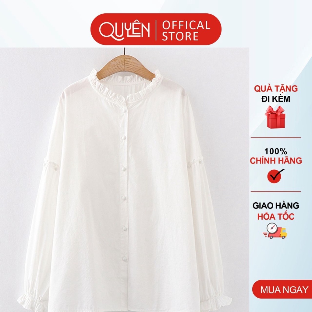 Áo sơ mi cổ bèo công sở Quyên Fashion AA551 màu trắng cổ bèo basic trẻ trung
