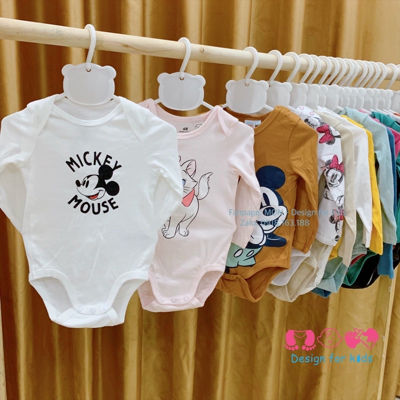 (Link 2) (Size 0-4 tuổi) Bodysuit bộ body chip dài tay HM vải ORGANIC COTTON hàng xuất dư chuẩn cho bé