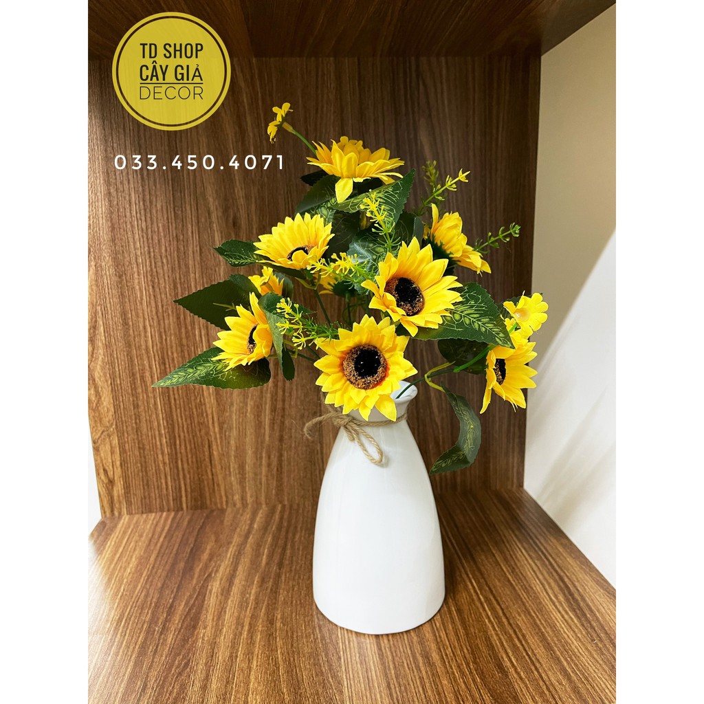 Cụm hoa hướng dương giả + lọ thắt nút