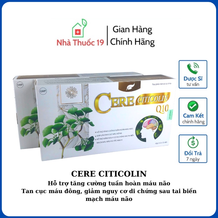 Hoạt Huyết CERE CITICOLIN [ Hộp 30 viên ] Giúp Hỗ Trợ Tăng Cường Tuần Hoàn Máu Não, Giảm Nguy Cơ Di Chứng Sau Tai Biến