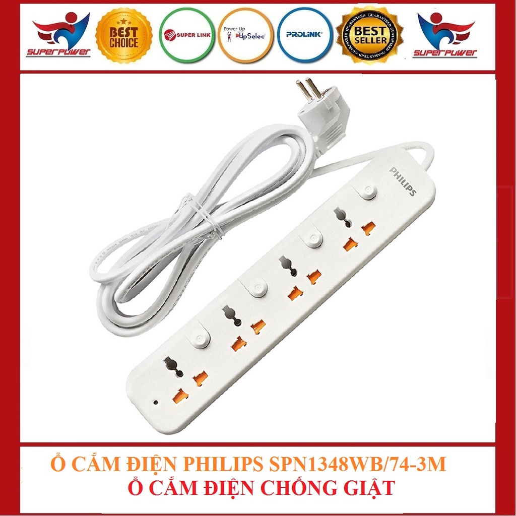 Ổ CẮM ĐIỆN CHỐNG GIẬT PHILIP 4 Ổ CẴM,4 CÔNG TẮC - HÀNG CHÍNH HÃNG