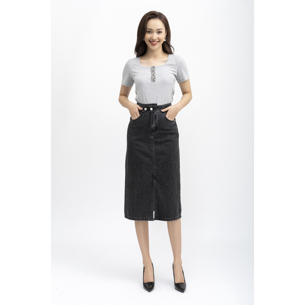 Áo thun nữ FIONA dáng ôm áo cotton tay ngắn cổ tròn cổ phối màu trẻ trung F522173