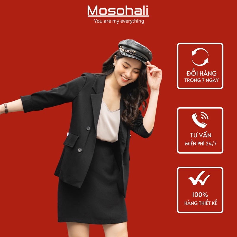 Set vest nữ đen trơn Mosohali set blazer thiết kế thời trang công sở (ÁO VEST+CHÂN VÁY)