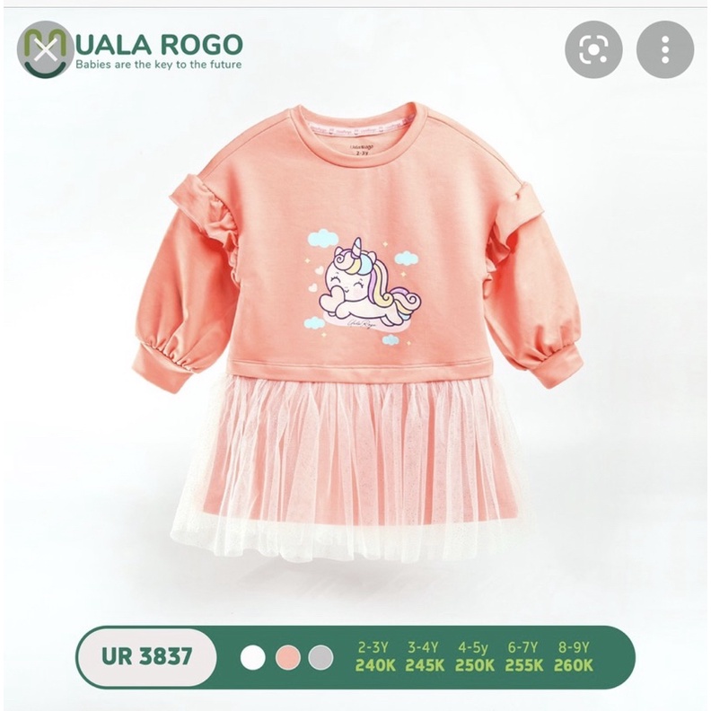 🍒Sale Hot🍒 UALAROGO Váy dài tay nỉ bé gái đuôi ren voan thu đông