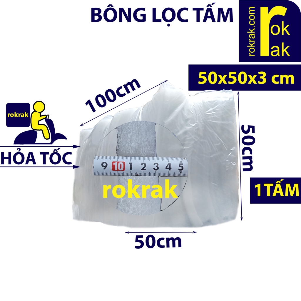 Bông lọc trắng Gòn lọc dày 3cm ROKRAK size 50x100cm / 50x50cm lọc cặn hồ cá