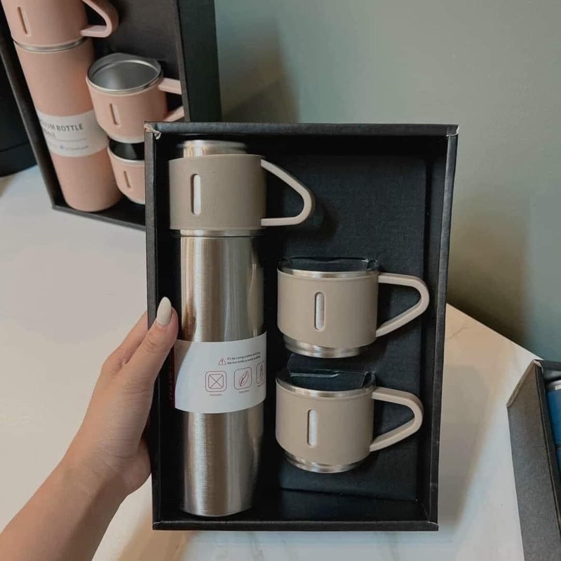 Set Bình Giữ Nhiệt Kèm 2 Cốc Uống Nước Giữa Nhiệt Nóng Và Lạnh Fullbox Thích Hợp Làm Quà Tặng